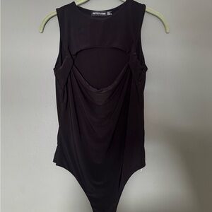 PrettyLittleThing PLT BLACK SLINKY CUT OUT FRONT BODYSUIT - Size 8